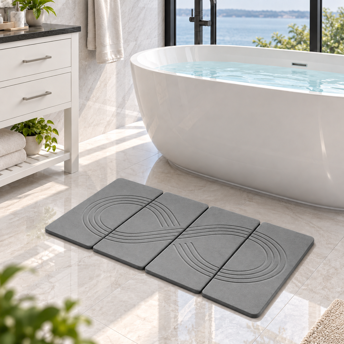 Infinity Groove Pattern Stone Bath Mat